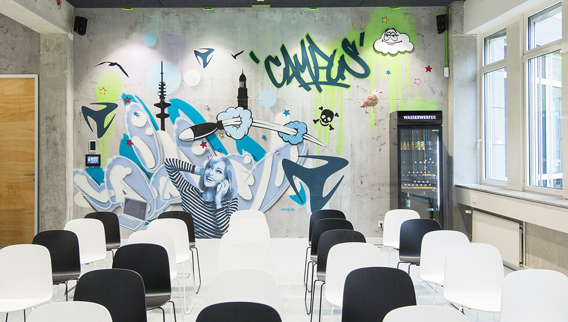 mobilcom debitel, Hamburg, graffiti, auftragsgraffiti, Innenraum Graffiti,graffiti auftrag